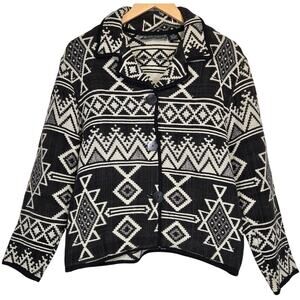 NEW IDENTITY‎ Womens Geometric Print Jacket Black White Cotton Size M Tapestry